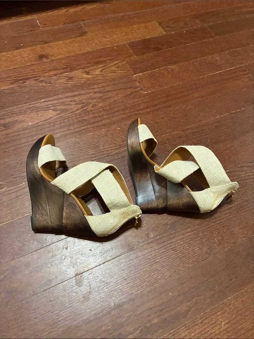 Diane Von Furstenberg Cream Woven Strappy Block Heel Sandals